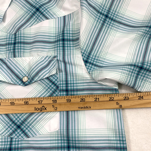 Magellan Shirt Mens Medium Blue Plaid Pearl‎ Snap Vented Outdoors Fish Wicking - Picture 7 of 12